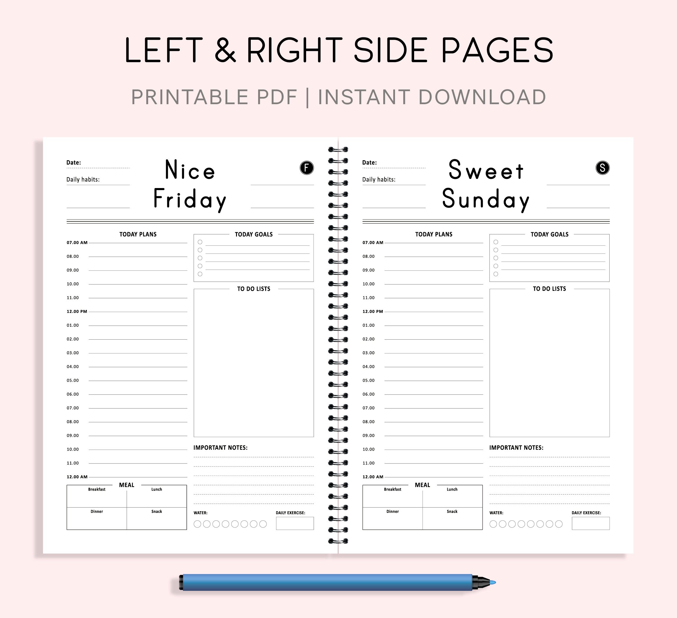 7 Day Planner Printable, Daily to Do List for Work, Productivity