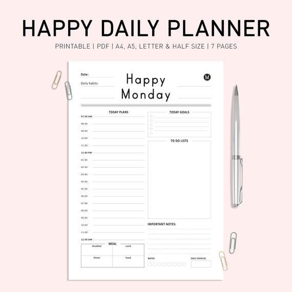 7 Day Planner Printable, Daily to Do List for Work, Productivity Planner,  Everyday Planner, Daily Schedule, Daily Planner Template, A4, A5 