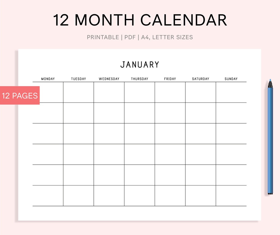 Printable Monthly Calendar Landscape Minimalist Calendar - Etsy