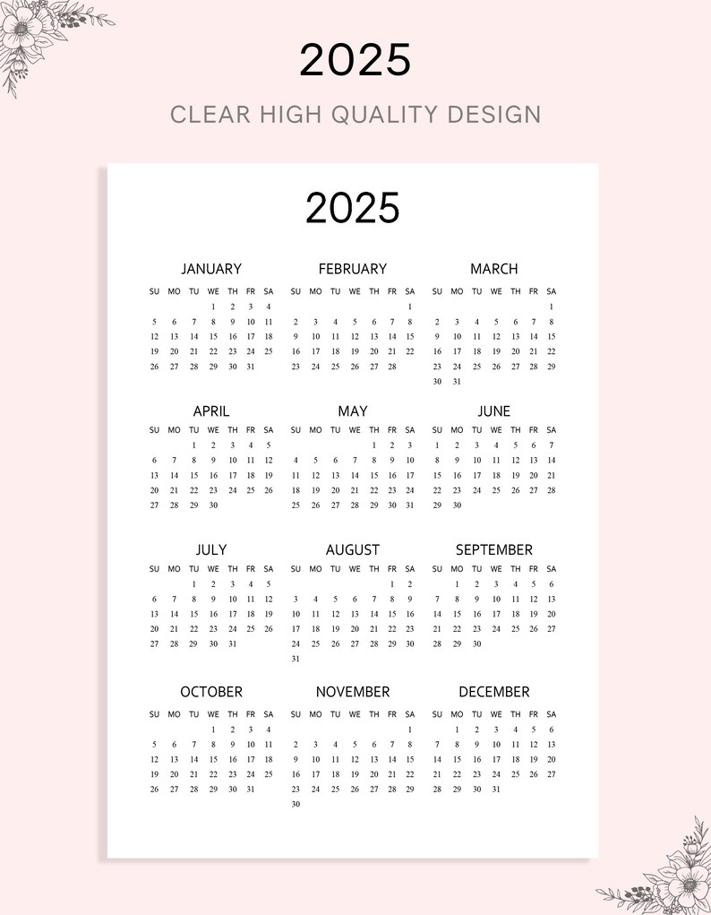 2024 2025 Calendar Printable, Simple Calendar, One Page Calendar