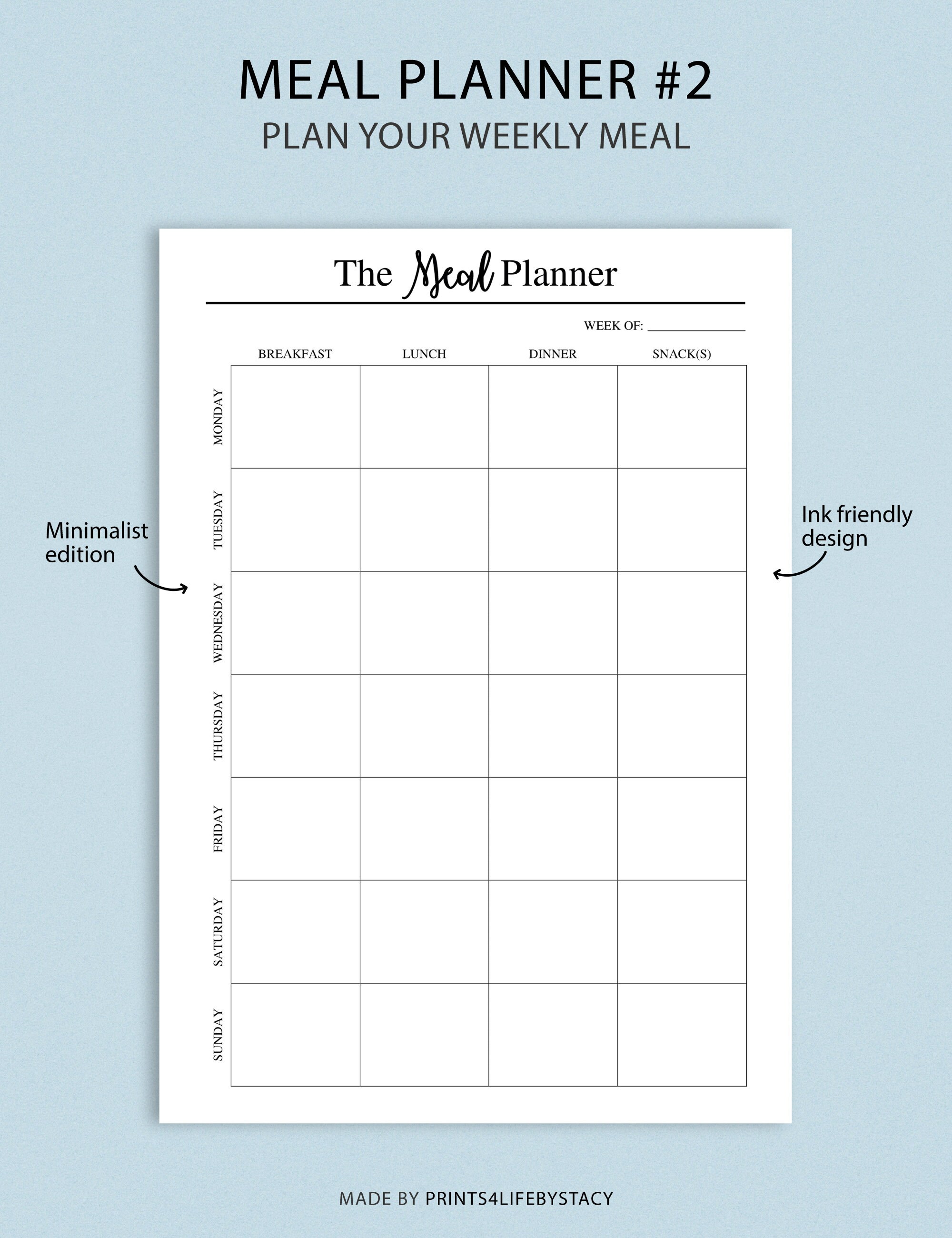 Meal Planner Printable Grocery List Meal Prep Weekly Meal - Etsy