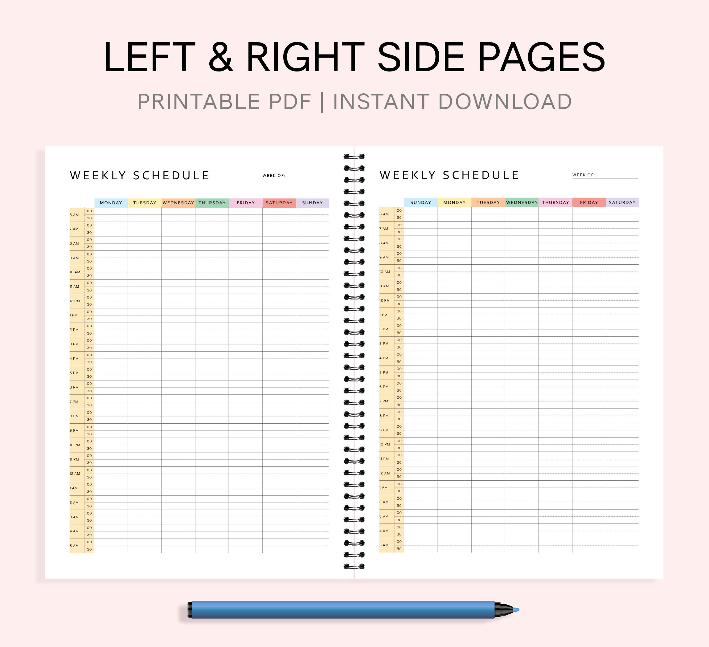 Half Hour Weekly Schedule Weekly Planner Printable Digital - Etsy UK