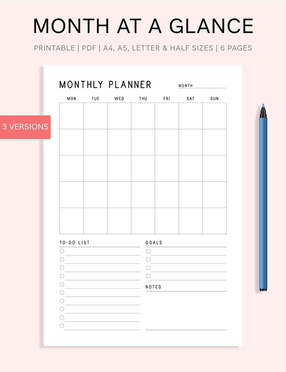 2024 Monthly to Do List on Two Pages, Productivity Monthly Planner  Printable, Monthly Agenda, Sunday/monday Start, A4/a5/letter/half 