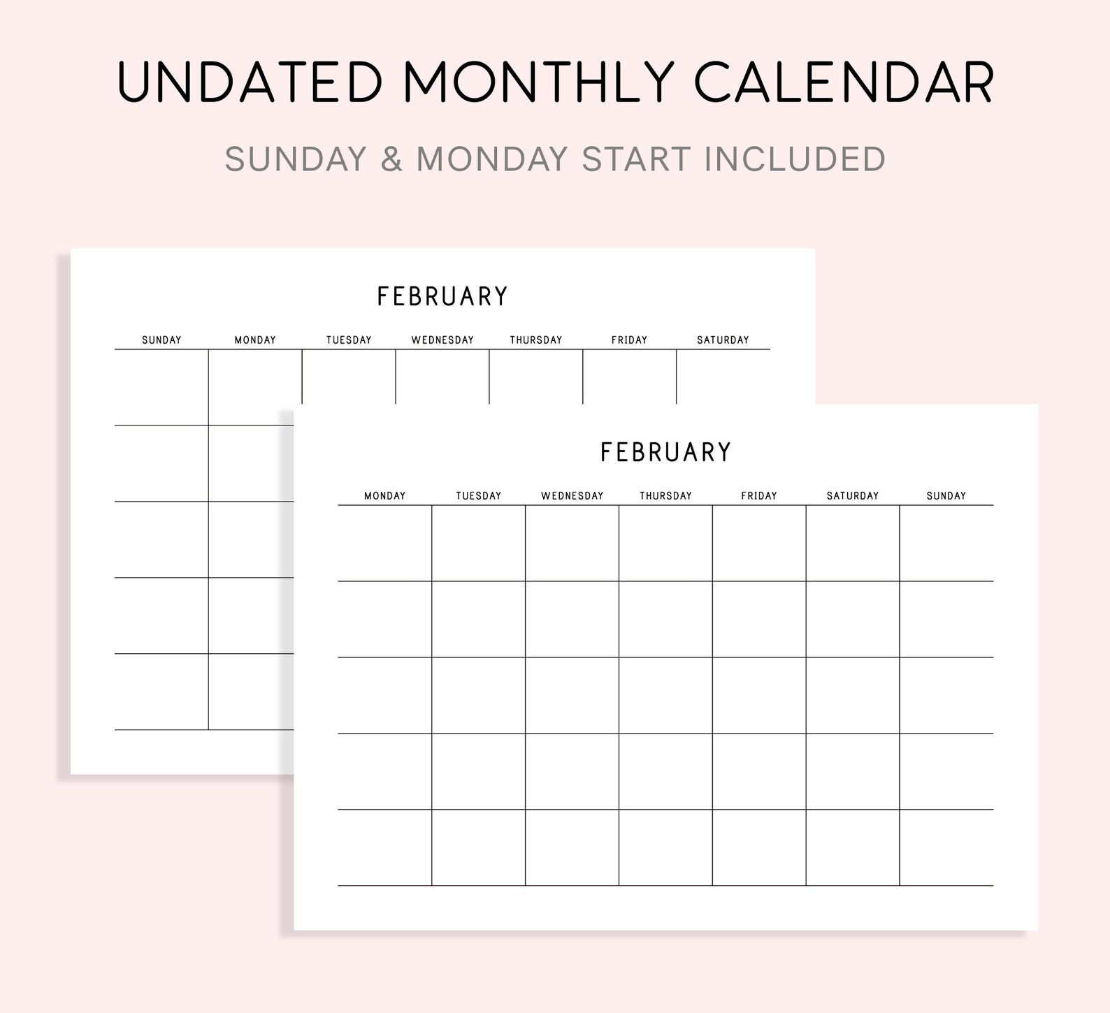 Printable Monthly Calendar Landscape, Minimalist Calendar Template ...