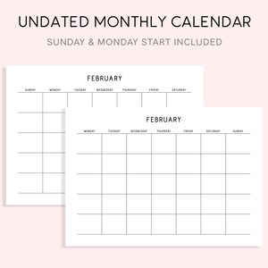 Printable Monthly Calendar Landscape, Minimalist Calendar Template ...