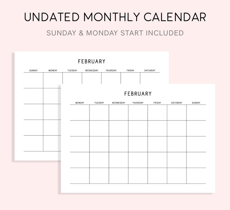 Printable Monthly Calendar Landscape, Minimalist Calendar Template ...