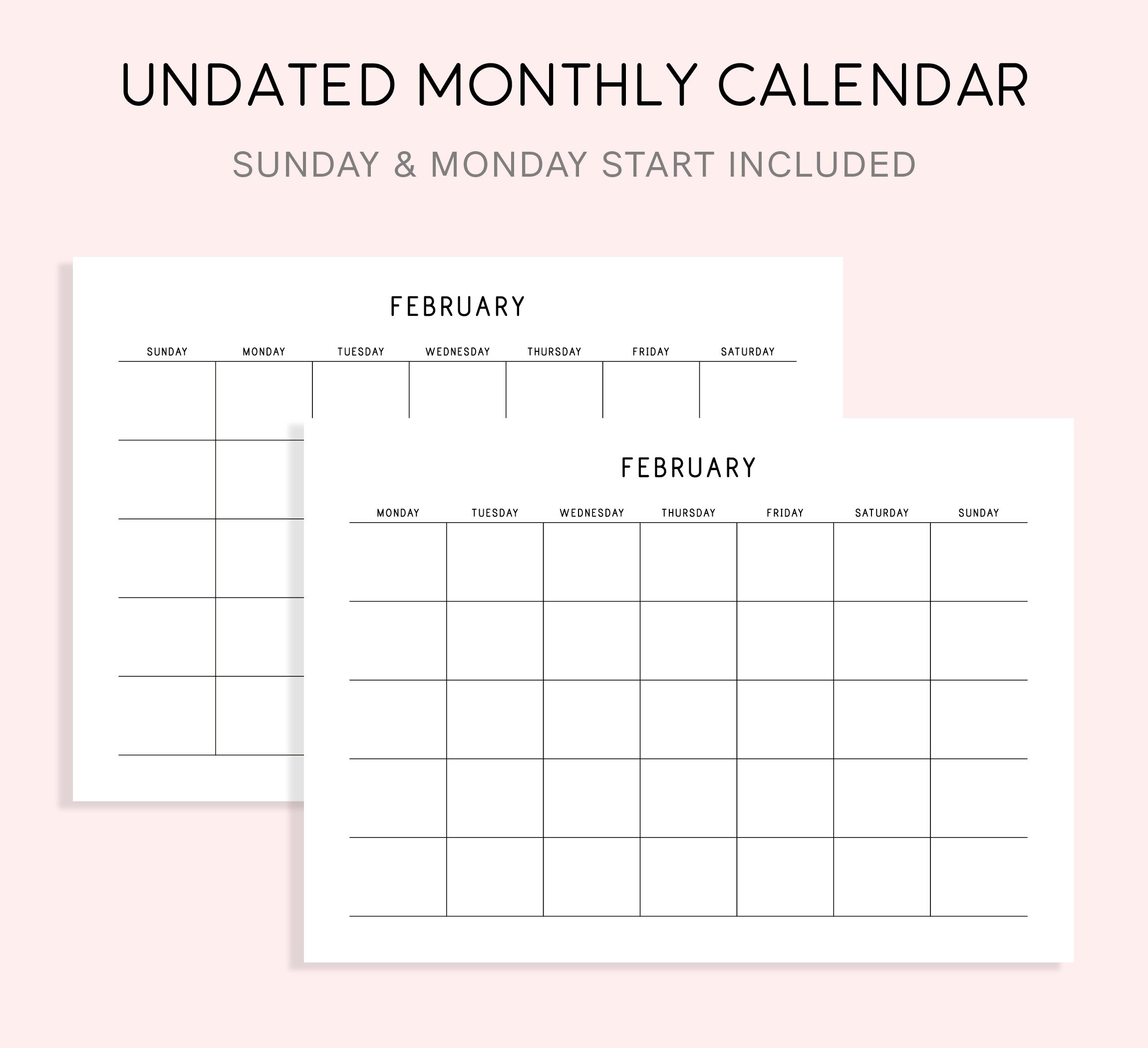 Printable Monthly Calendar Landscape, Minimalist Calendar Template ...