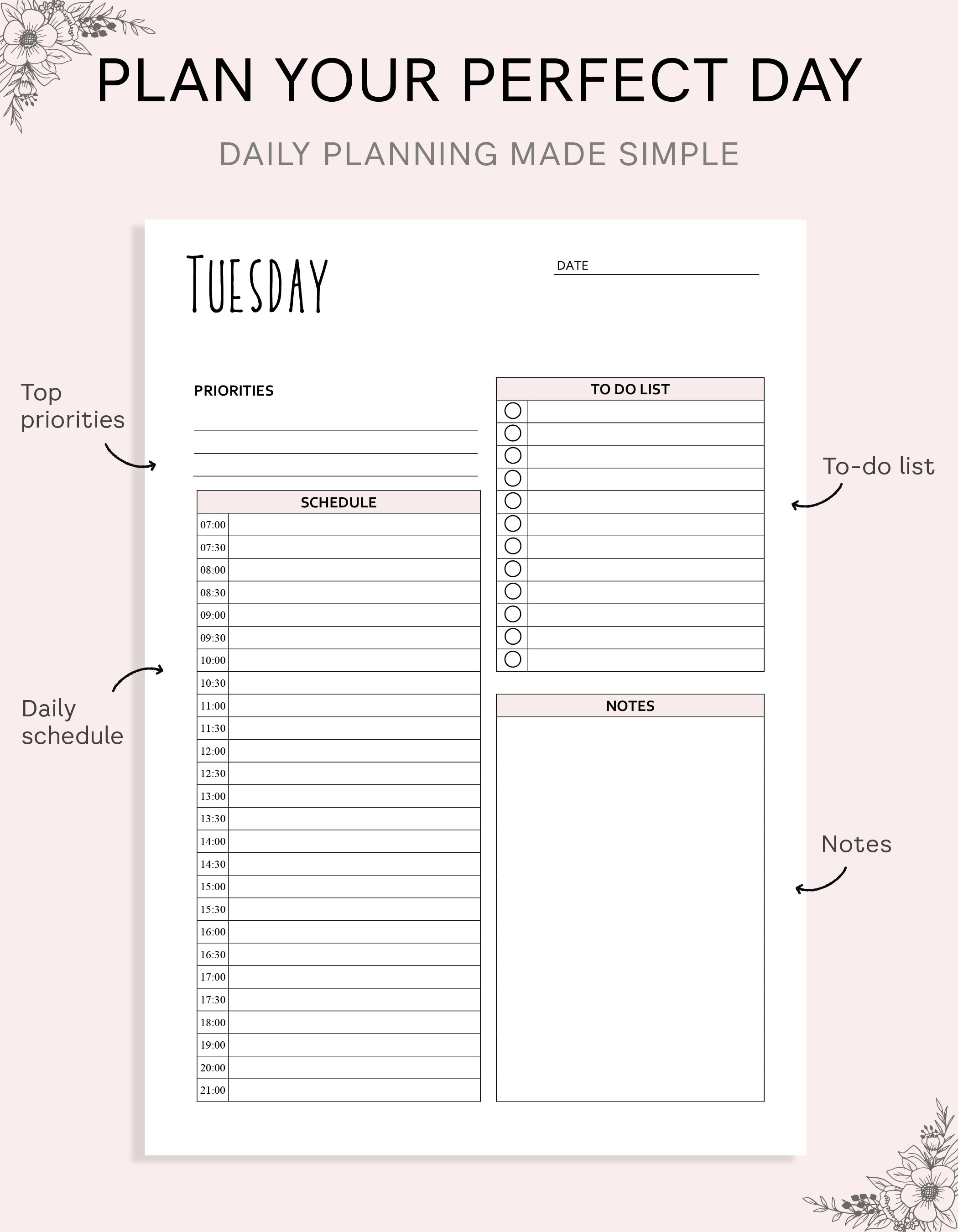 7 Day Planner Printable With to Do List, Printable Daily Schedule, Day ...