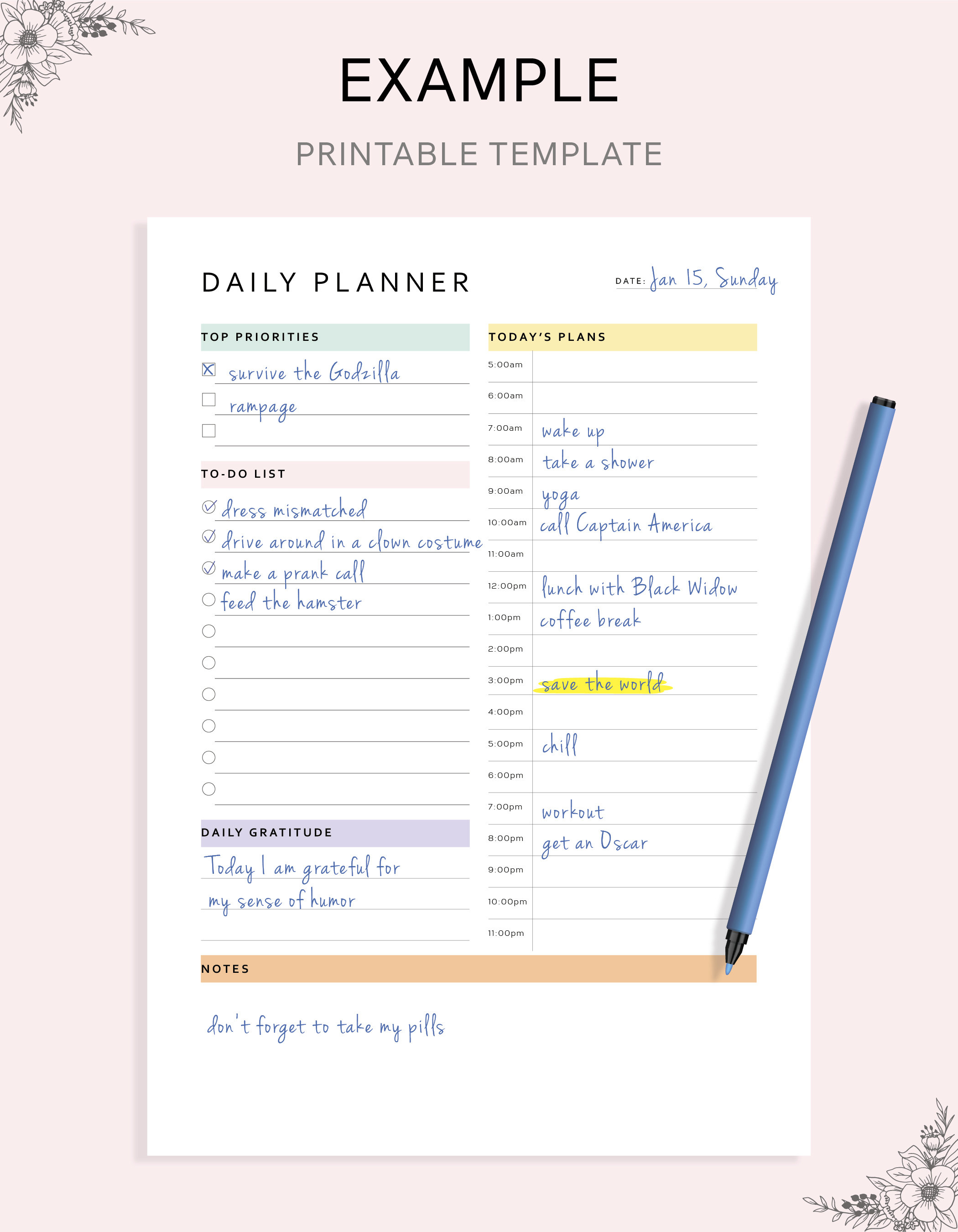 Daily Hourly Planner Printable Work Day Schedule Printable - Etsy