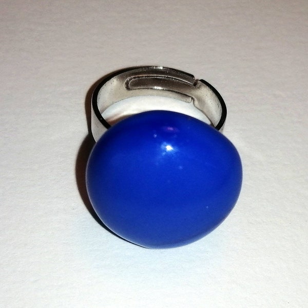 Bague pierre ronde bleue en verre
