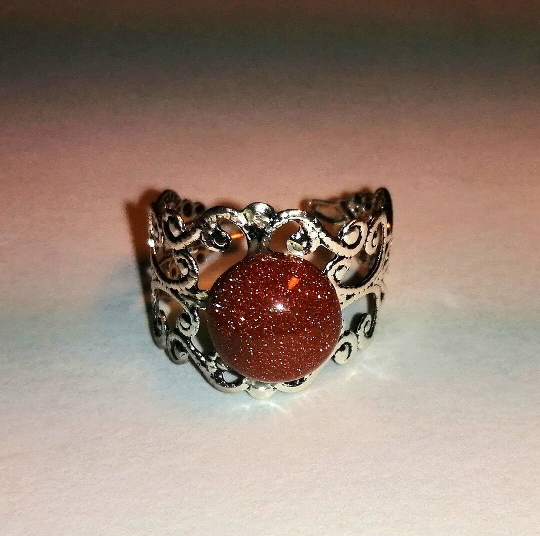 Gothic Style Ring With Brown Glitter Stone. Silver-colored Metal Ring ...