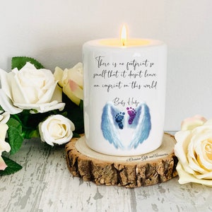 Baby loss ceramic tealight holder, wave of light, angel wing design, personalised / miscarriage / stillbirth - memorial candle - angel wings