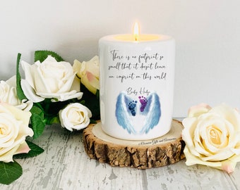 Baby loss ceramic tealight holder, wave of light, angel wing design, personalised / miscarriage / stillbirth - memorial candle - angel wings