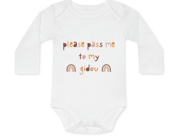 Organic Baby Onesie Long Sleeve, Funny Baby Bodysuit, Baby Shower Gift, Please Pass me to Gidou, Grandfather Gift