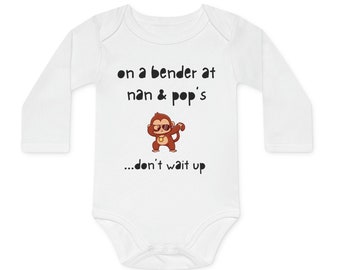 Organic Baby Onesie Long-Sleeve, Funny Baby On A Bender Bodysuit, Nan and Pop Gift, Grandmother, Baby Gift
