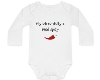 Organic Baby Onesie Long-Sleeve, Funny Baby Clothes, My Personality is Spicy, Baby Gift