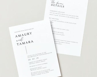 Wedding Invitation, Guest Invite, Black and White, Digital Download A5