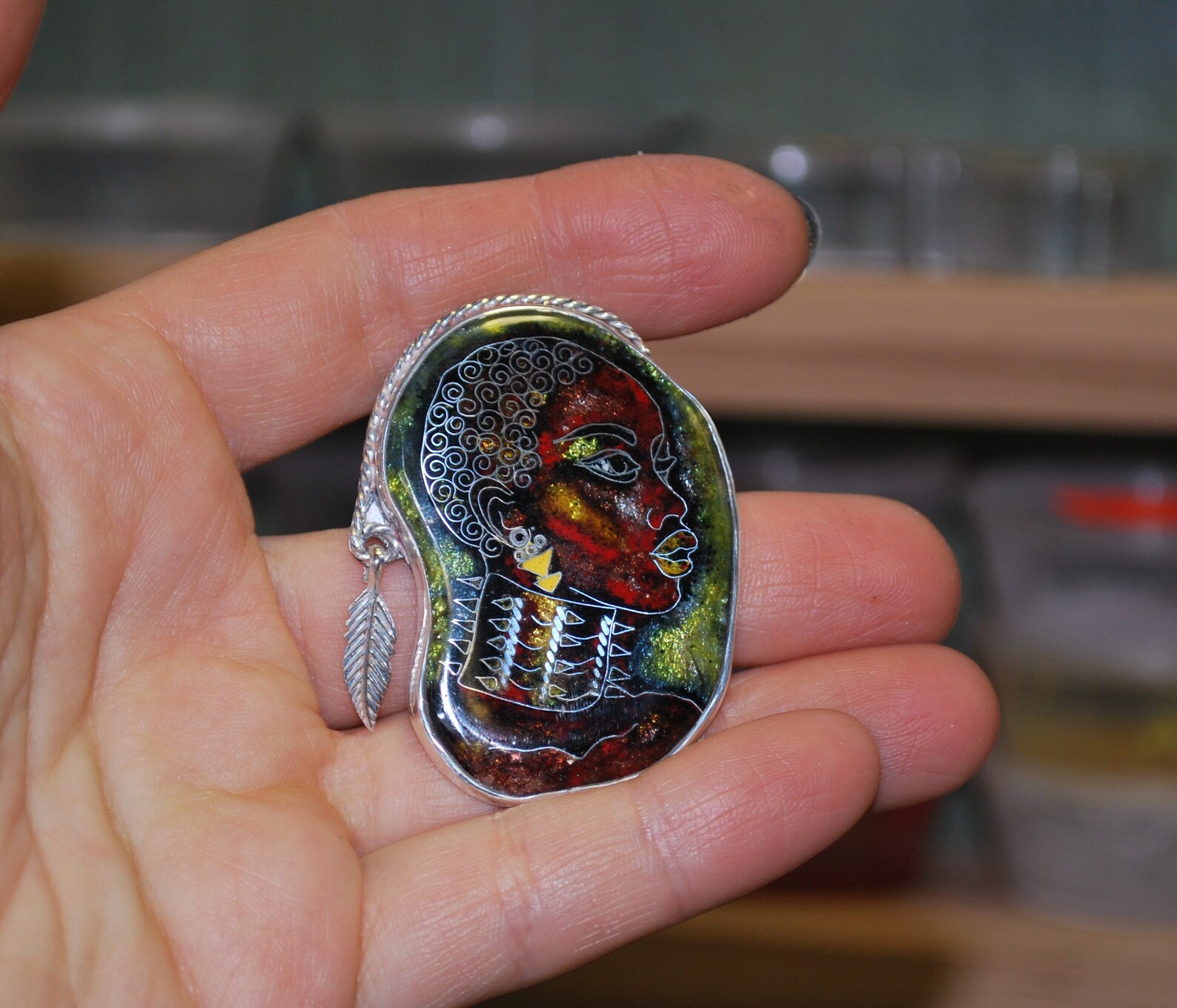 African woman. Pendant. Cloisonne enamel. Jewelry. Sterling Etsy