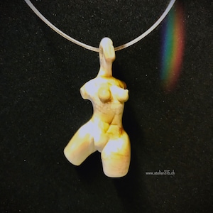 GLASS TORSO NECKLACE, Figurine Jewellery, Lady Figure Pendant, Talisman Necklace, Glass Venus Fertility Handmade Woman Figure Necklace