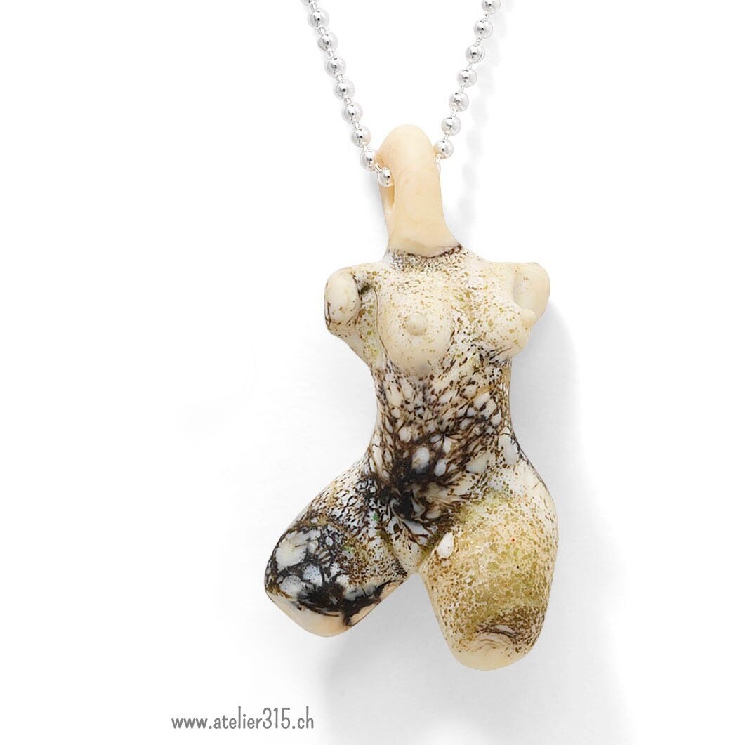GLASS TORSO NECKLACE, Figurine Jewellery, Lady Figure