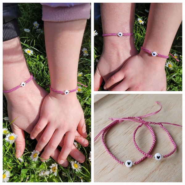 Bracelets maman enfant - Duo bracelets maman enfant - Bracelets mère fille - Bracelets macrame cœur - Idée cadeau maman - fête des mères