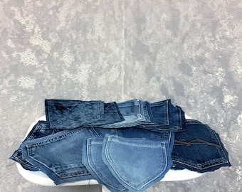 Vintage Denim Pockets for DIY, Recycled Jean Pockets Set of 16, Upcycled Denim Pocket Pieces, Sewing Craft Supplies, Patchwork Material