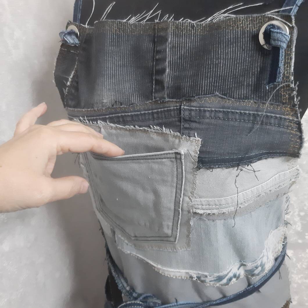 Oversize Denim Patchwork Apron for Garden or Etsy