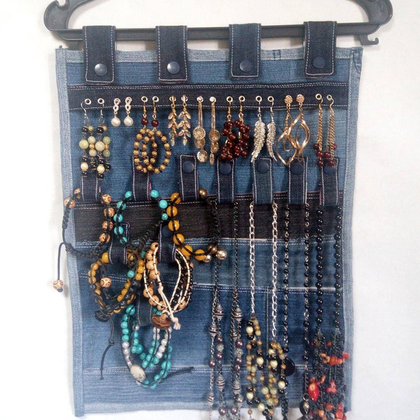 Rangement en jean pour bijoux pour femmes, porte-bracelets, boucles d'oreilles, colliers