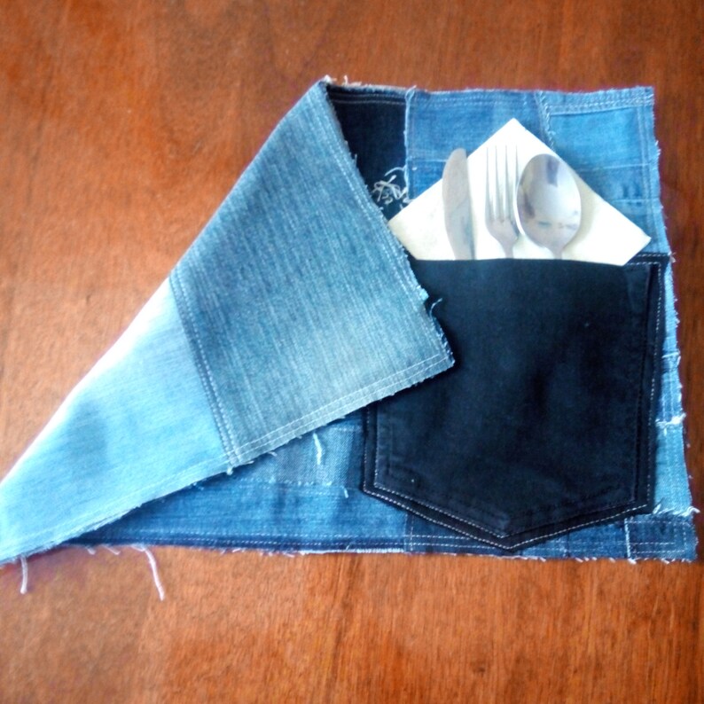 Rustic Denim Patchwork Placemats With Cutlery Pockets Etsy