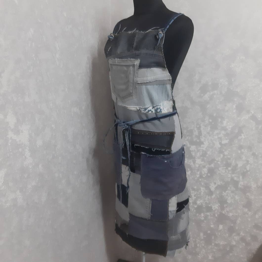 Oversize Denim Patchwork Apron for Garden or Etsy