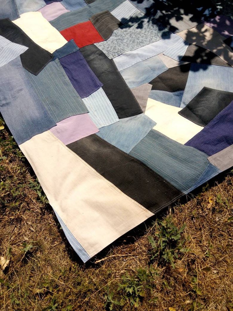 Patchwork denim blanket of recycled jeans patches Etsy