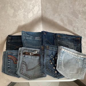 Set of 16 pieces, Vintage denim pockets, Recycled denim pockets from jeans for DIY project.