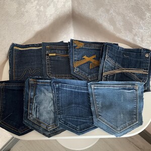 Set of 16 pieces, Vintage denim pockets, Recycled denim pockets from jeans for DIY project.