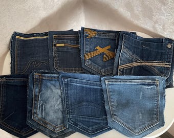Set of 16 pieces, Vintage denim pockets, Recycled denim pockets from jeans for DIY project.