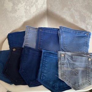 Set of 18 pieces, Vintage denim pockets, Recycled denim pockets from jeans for DIY project.