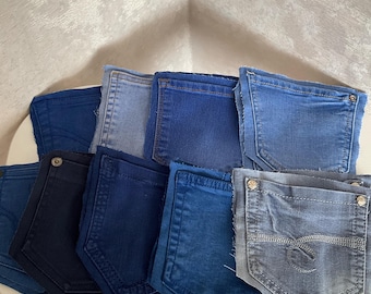 Set of 18 pieces, Vintage denim pockets, Recycled denim pockets from jeans for DIY project.