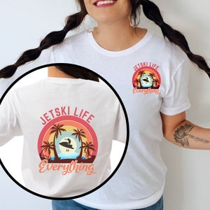 Summer Shirt, JetSki T-Shirt, Unisex Jet Ski Rider Shirt, Front and Back Design, Watersport Shirt, Gift for Dad, Tropical Sunset Graphic Tee