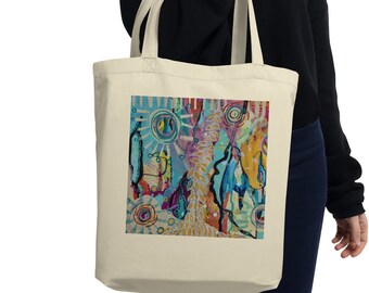 Roomy Organic Cotton Tote Bag for groceries, books and more.  Earth friendly tote bag that makes a perfect Gift for him or her.