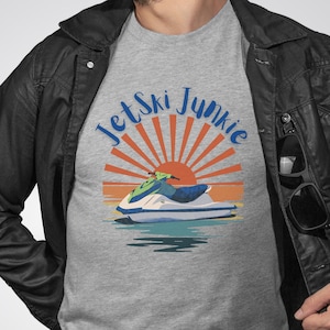JetSki T-Shirt, JetSki Junkie Tee, Retro Sunset Unisex Tshirt For The Watersport Lover, Summer Sport Shirt, Ski Rider Shirt Gift For Dad