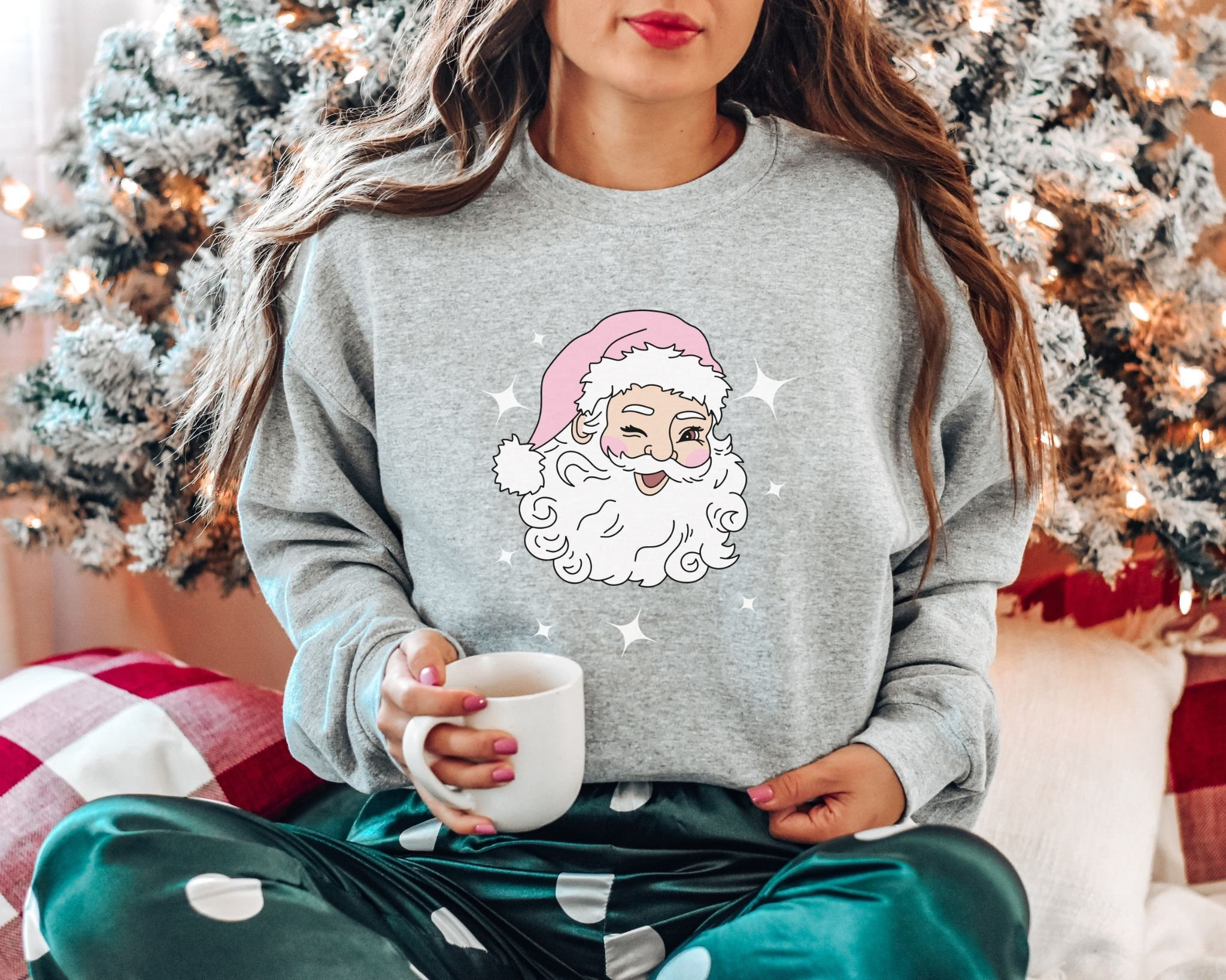 Pink Christmas Santa Sweatshirt Cute Retro Santa Claus - Etsy