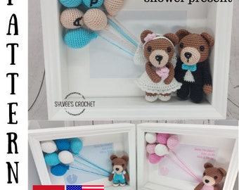 Wedding and baby shower crochet present with teddy bears pattern