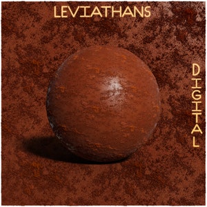 May include: A red sphere with a rough, textured surface sits on a brown, textured background. The text "LEVIATHANS DIGITAL" is written in yellow letters at the top and right side of the image.