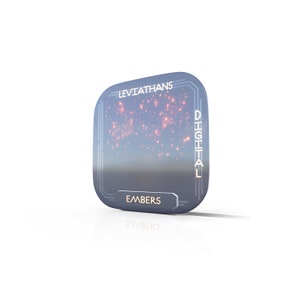 May include: A blue and silver digital screen with the text "Leviathans Digital" and "Embers" on it. The screen is displaying a background of a blue sky with red glowing dots.