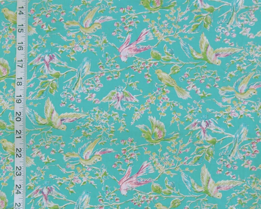 Vintage Bird Quilt Fabric Cotton Material Clothing Quilting Aqua Table