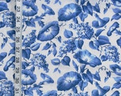 Blue morning glory feedsack vintage cotton fabric summer mid century valence curtain material morning glories
