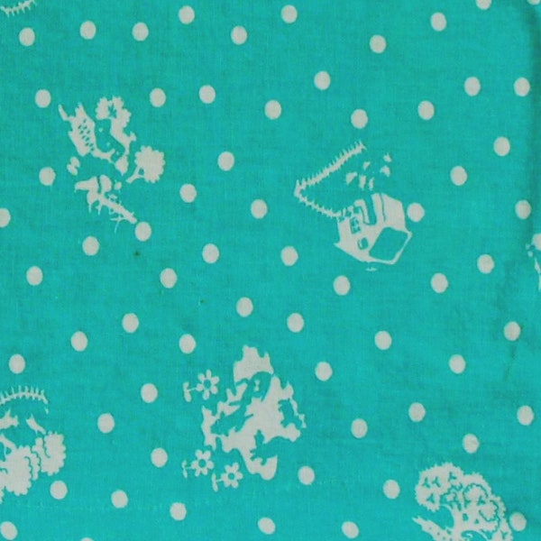 Vintage feedsack feed sack fabric aqua green funky farm animals quilting material