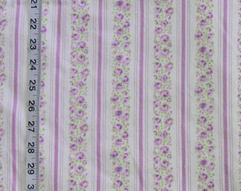 Vintage ticking fabric pillow tick purple rose floral stripe cotton curtain material 28" w x 3 1/2 yds