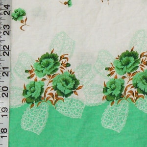 Vintage border aqua green rose feedsack feed sack vintage cotton fabric quilt quilting mid century valence curtain dress material CUTTER