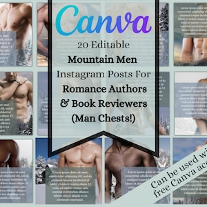 SQUARE STYLE: 20 Editable Instagram Templates for Romance Authors & Book Reviewers, Social Media Canva Templates, Mountain Men