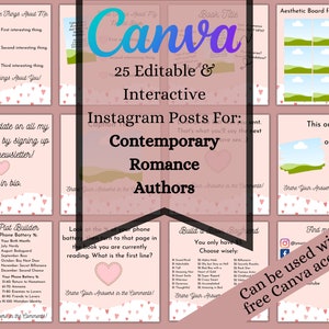 Romance Author Instagram Templates: Pink Heart Theme (Canva Editable)